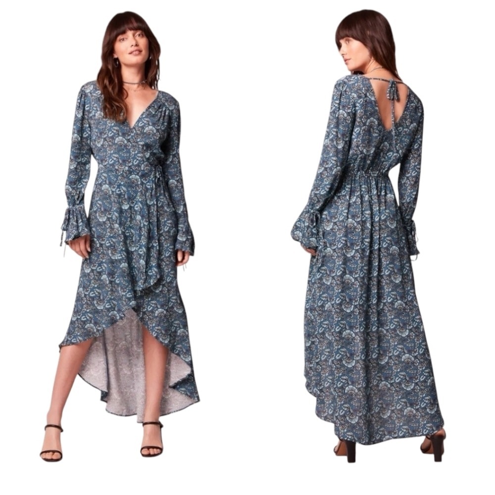 Band Of The Free L Jewel Teal Floral Wrap Maxi‎ Dress Boho Fairy Whimsigoth